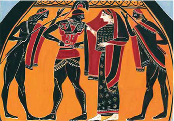Εικόνα 12. Μενέλαος και Ελένη. Μελανόμοργος αμφορέας, περίπου 540 π.Χ. Μεγ. Βρετάνια , ιδιωτική συλλογή.