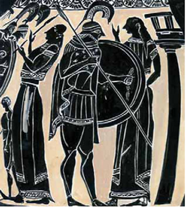 Εικόνα 15. Ο Έκτορας αποχαιρετά την Ανδρομάχη. Χαλκιδικός κρατήρας του 540/530 π.Χ. Μουσείο Wurzburg Γερμανία (αντίγραφο).