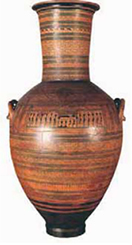 Εικόνα 45. Μνημειακός γεωμετρικός αμφορέας από το Δίπυλο του Κεραμεικού. Ανάμεσα στις λαβές εικονίζεται η πρόθεσις του νεκρού (760-750 π.Χ.), Αθήνα, Εθνικό Αρχαιολογικό Μουσείο.