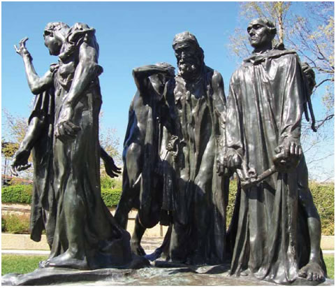 14. Ροντέν, «Οι πρόκριτοι του Καλέ», 1886. Οι φιγούρες αφήνουν τον κενό χώρο να εισχωρήσει ανάμεσά τους, δίνοντας στο έργο τη δυνατότητα να απλωθεί στο χώρο και να γίνει μέρος του.