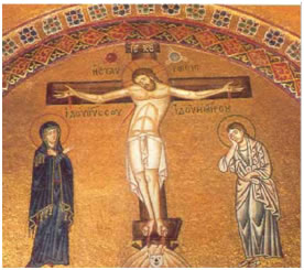 21. «Η Σταύρωση», ψηφιδωτό από το καθολικό της μονής του Οσίου Λουκά, 11ος αι.