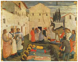 22. Φρα Αντζέλικο, «Η ταφή των Αγίων Κοσμά και Δαμιανού», 1440.