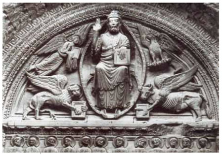 «Η δόξα του Χριστού», ανάγλυφο από την πρόσοψη του Γοτθικού ναού του Αγίου Τροφίμου στην Αρλ της Γαλλίας, 1180.