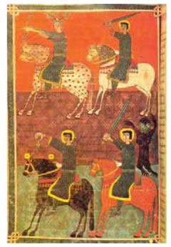 26.«Οι 4 Καβαλάρηδες της Αποκάλυψης» από εικονογράφηση του βιβλίου της Αποκάλυψης του Ηγουμένου της Λιεμπάνα, 1091- 1109