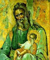 Αγ. Συμεών ο Θεοδόχος. Φορητή εικόνα16ου αι., Μιχαήλ Δαμασκηνού