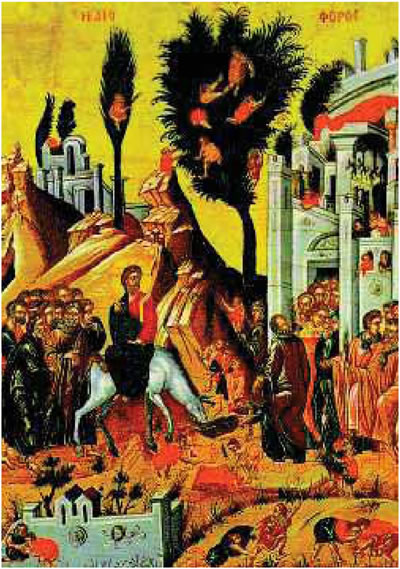Η Βαϊοφόρος. Φορητή εικόνα, Ι. Μονή Διονυσίου, Άγ.Όρος, 1547
