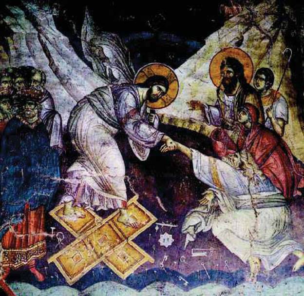Η Ανάσταση. Τοιχογραφία, Μανουήλ Πανσέληνου, Άγ. Όρος, Πρωτάτο, 14ος αι.
