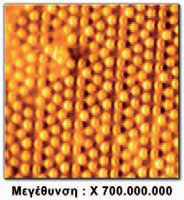 Η εικόνα των ατόμων του πυριτίου που δίνει το ηλεκτρονικό μικροσκόπιο θυμίζει πολύ σφαιρίδια