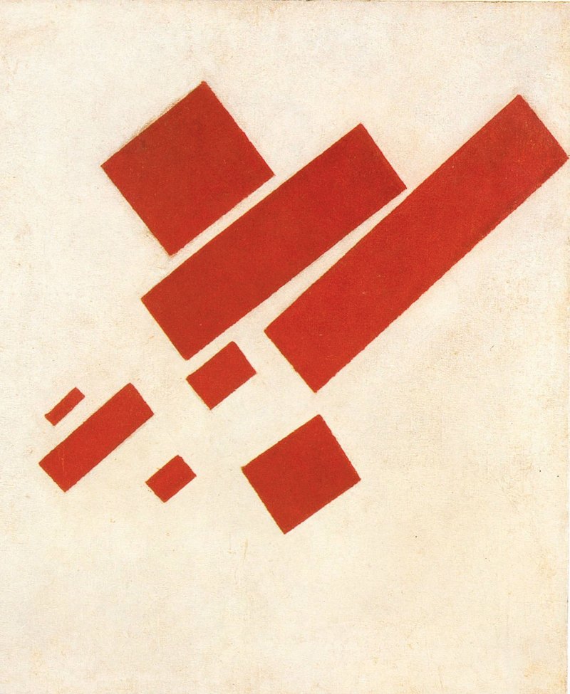 7. Μάλεβιτς, «Οκτώ κόκκινα ορθογώνια», 1915. Σχήματα που με τον πλάγιο προσανατολισμό τους δημιουργούν κατευθυνόμενη ένταση και δυναμική στη σύνθεση.