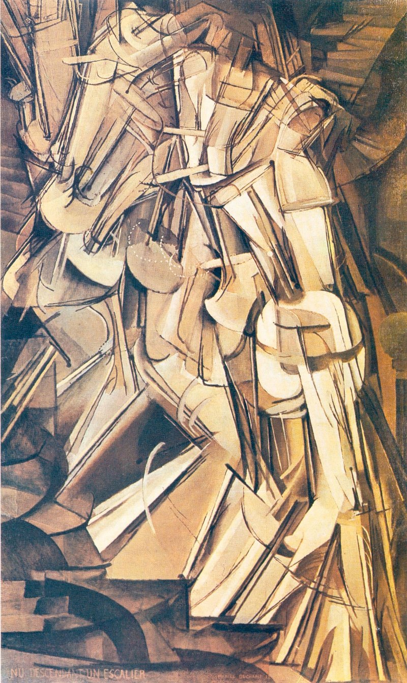 19. Ντισάν, «Γυμνό που κατεβαίνει τις σκάλες», 1912. Στο έργο απεικονίζεται η κίνηση μιας φιγούρας που κατεβαίνει τη σκάλα.