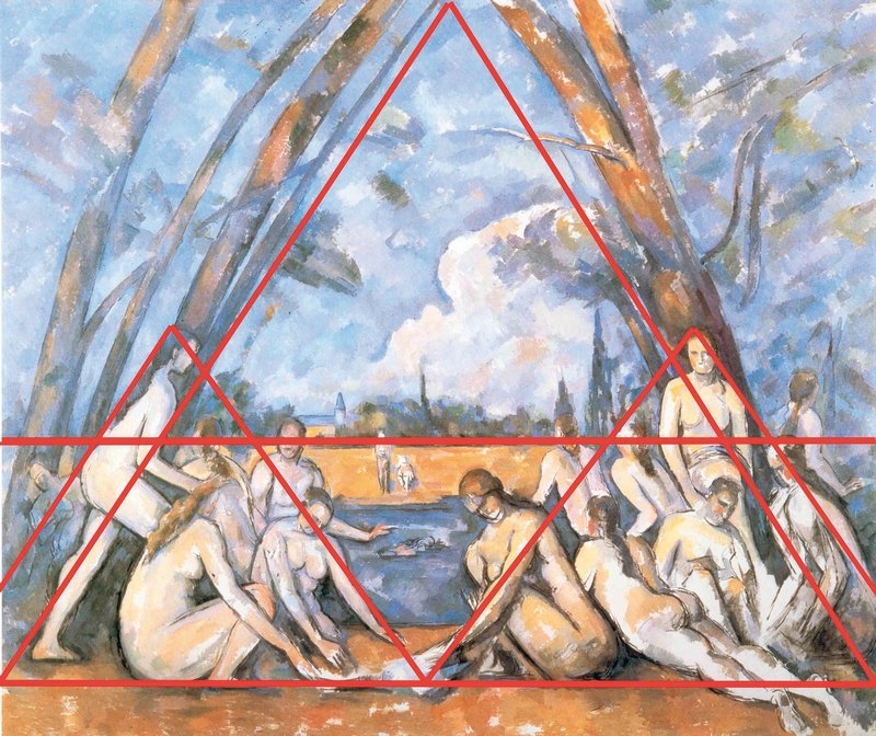 26. Σεζάν, «Οι μεγάλες λουόμενες», 1906. Οι άξονες δημιουργούν μικρά και μεγάλα τρίγωνα με βάση τα οποία τοποθετούνται οι φιγούρες.