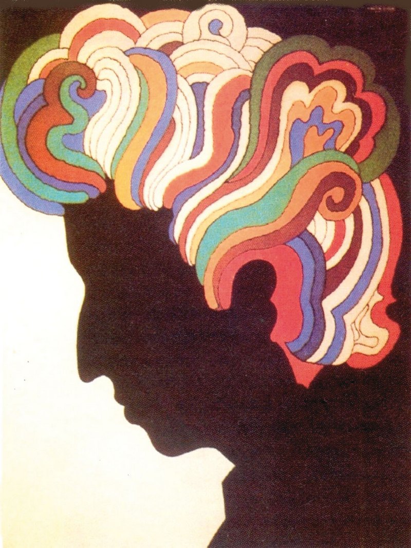 37. Γκλασέ, αφίσα για το μουσικό Μπομπ Ντίλαν, 1967. Ο αφαιρετικός σχεδιασμός και οι έντονες χρωματικές αντιθέσεις στην αφίσα του Γκλασέ είναι επηρεασμένα από το ψυχεδελικό κίνημα της Αμερικής, στη μουσική και τη λογοτεχνία, της γενιάς του ′60.