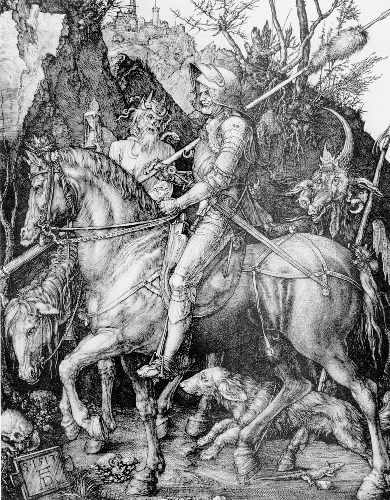 21. Ντίρερ, «Ιππότης, Θάνατος και Διάβολος», 1513, χαλκογραφία.