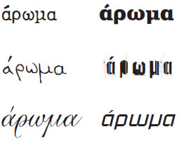 23. Διαφορετικοί τύποι γραμμάτων στη λέξη άρωμα.