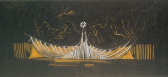 Μακέτα του Απόστολου Βέττα για το σκηνικό των Ορνίθων (Θεατρική Διαδρομή, 1984).