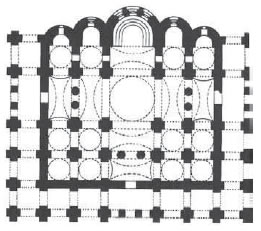 Κάτοψη ναού Αγ. Σοφίας Κιέβου, ρυθμός σταυροειδής μέ θόλο.