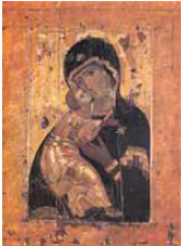 Παναγία του Βλαντιμίρ, 12ος αι. Μόσχα. Η εικόνα έδωσε την αγιογραφική κατεύθυνση στους Ρώσους εικονογράφους.