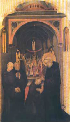 Ο άγιος Βενέδικτος ευλογεί ένα μοναχό.