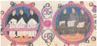 Aριστερά, Δομικανοί μοναχοί και δεξιά, Φραγκισκανοί μοναχοί