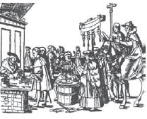 Πώληση συγχωροχαρτιών. Ξυλογραφία.