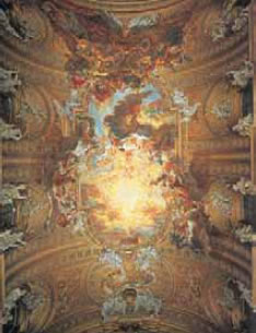 Οροφή του ναού του Ιησού στη Ρώμη. Ρυθμός Μπαρόκ.