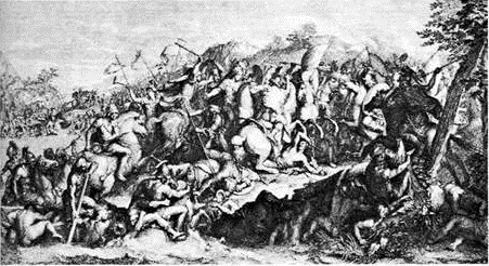 <em>Jean Aurdan (1640-1703). Η διάβαση του Γρανικου Ποταμού. Χαλκογραφία με πρωτότυπο τον ομότιτλο πίνακα του Charles le Brun (1619-1690). Καίμπριτζ, Μουσείο Fogg</em>