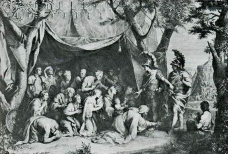 Η οικογένεια του Δαρείου ικετεύει τον Αλέξανδρο, 1661. Χαλκογραφία, με πρότυπο τον ομότιτλο πίνακα του Charles le Brun. Βοστώνη, Μουσείο Καλών Τεχνών.